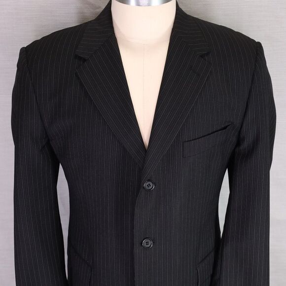 Ungaro Homme Sport Coat Mens 42R Wool Black Pinstripe Jacket Blazer 3 Button - Picture 8 of 13